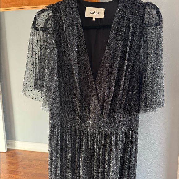 ba&sh Black Metallic Mesh V-Neck Dress - Picture 3 of 6